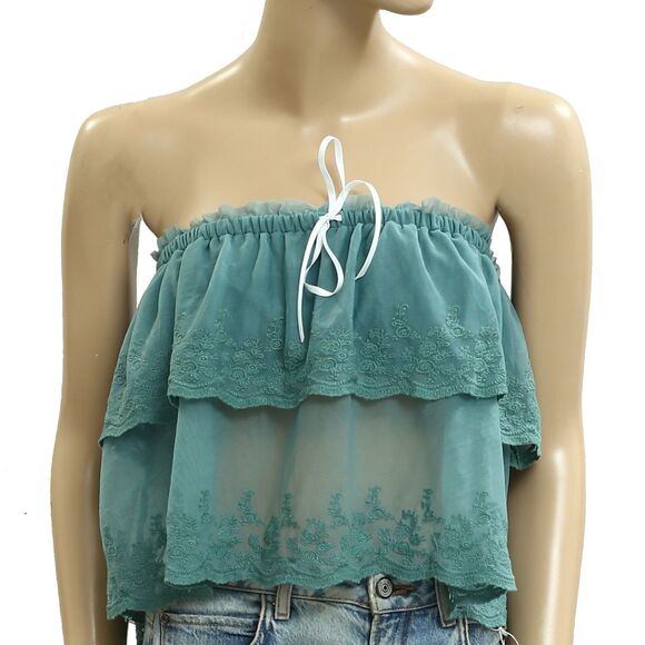 Free People Love You So Lace Tube Top Sheer Embroidered Tiered Ruffle M 283728 - Picture 5 of 8